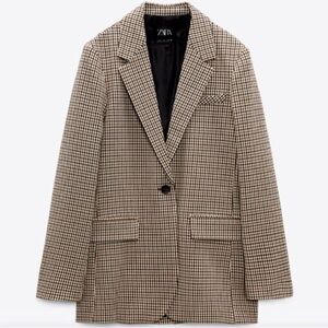 Zara Women's Plaid Check Blazer in Brown and Black